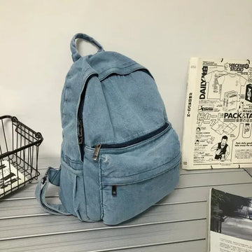 Xajzpa New Gray Denim Backpack Women's Leisure Travel Outing Shoulder Bag Female Fashion Schoolbags Suitable For Boys And Girls Mochila